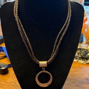 Silpada silver disc on triple layer braided leather cord